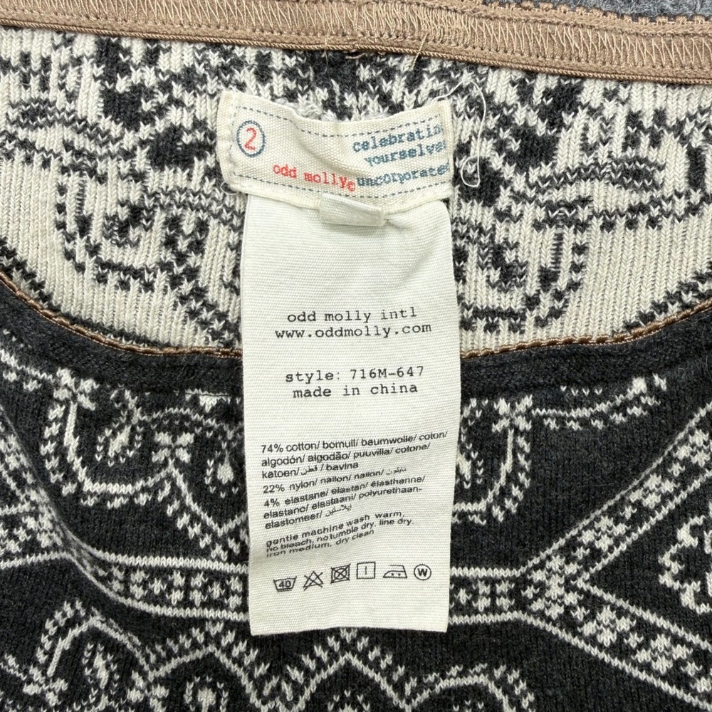 Odd Molly Womens Black White Geometric Mandala Knit Flare Bell Bottom Pants 2 - Picture 6 of 8